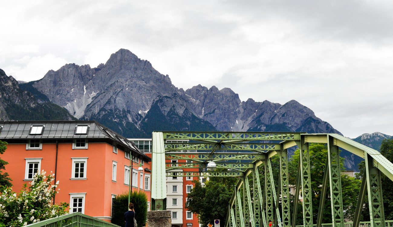 View of Lienz Dolomites close to alpine coaster from Bridge in Lienz