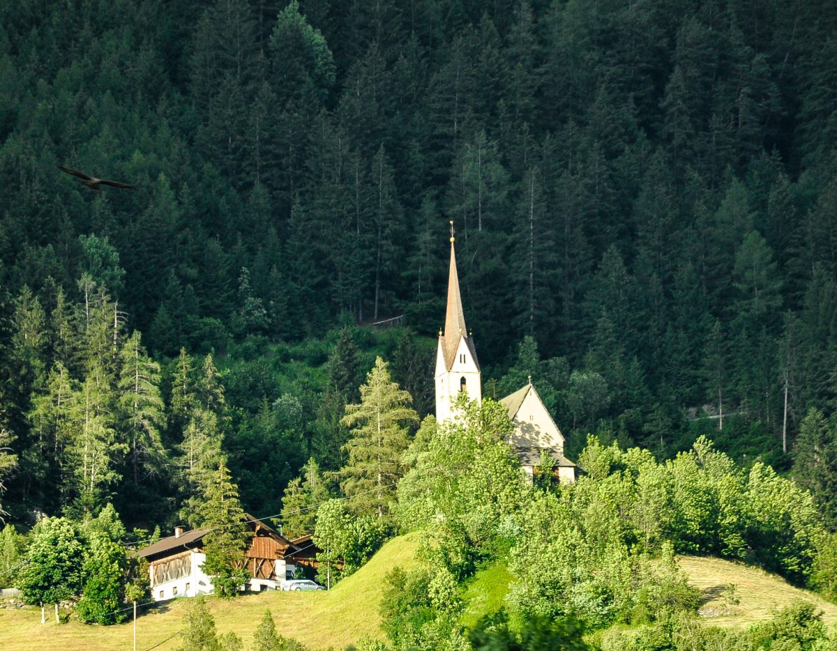 Church Italian Village Dolomites Train Ride